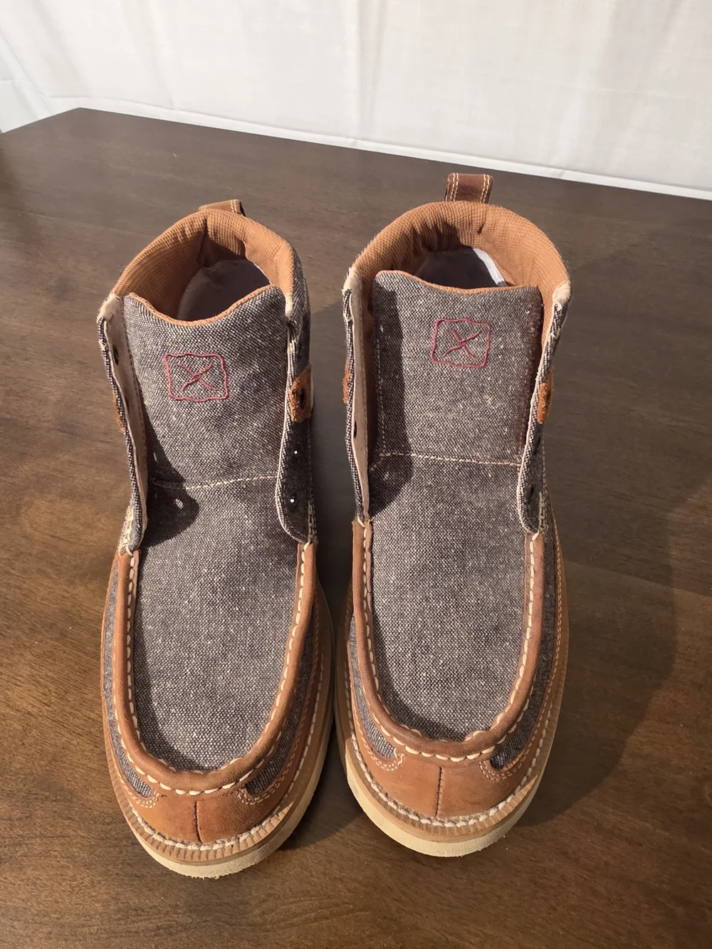 Twisted X Eco-Friendly Brown Leather & Denim High-Top Shoes
